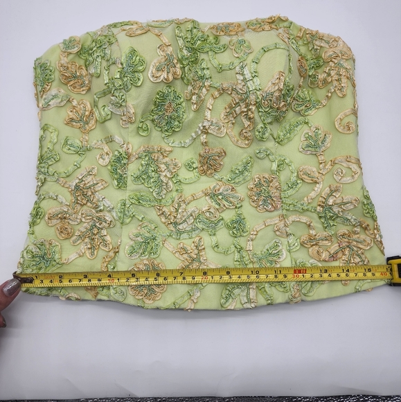 AusM Vintage Green Foral Beaded Bodice Corset Top - Picture 15 of 16